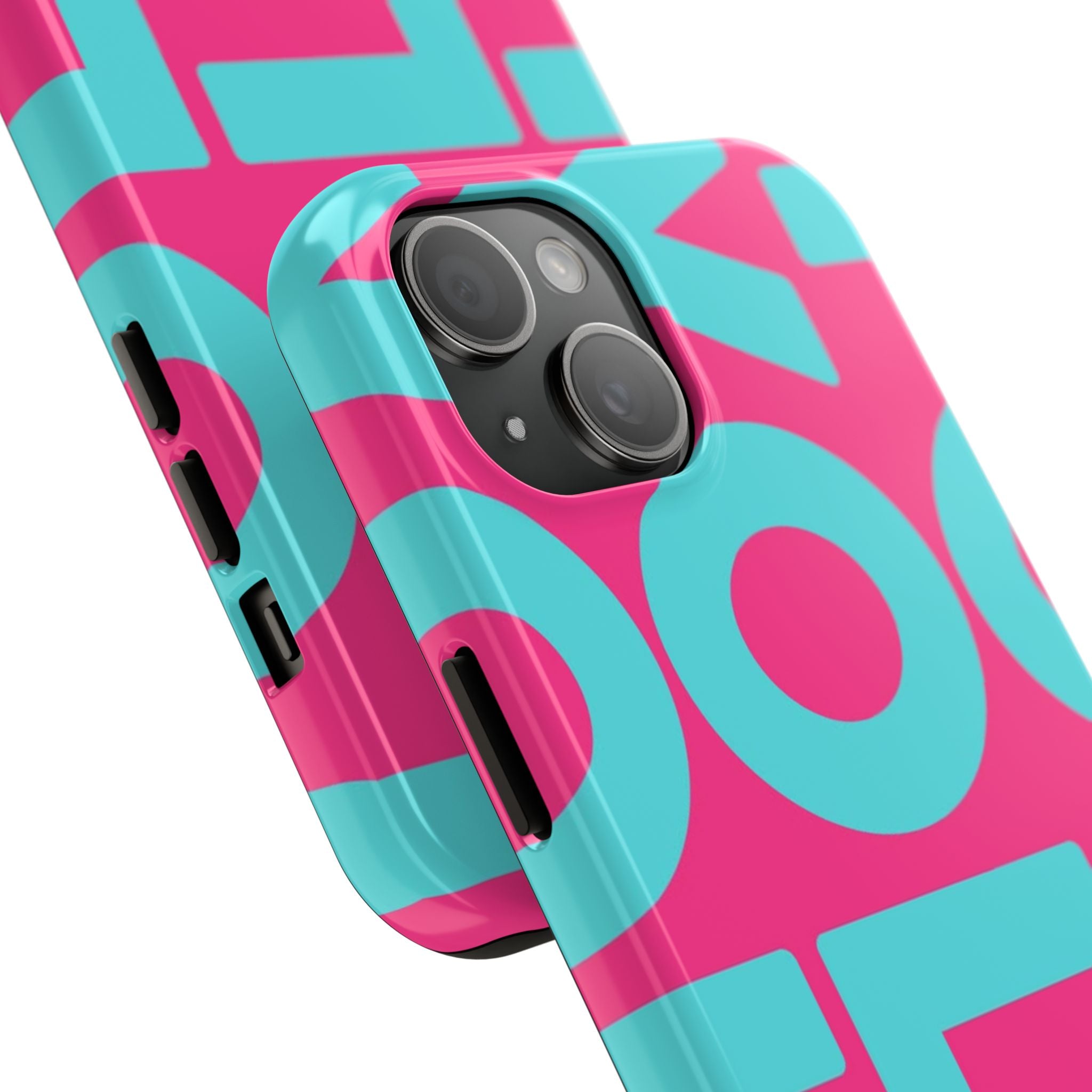 YOLO Tough Phone Case — Bold Pink & Teal Geometric Print