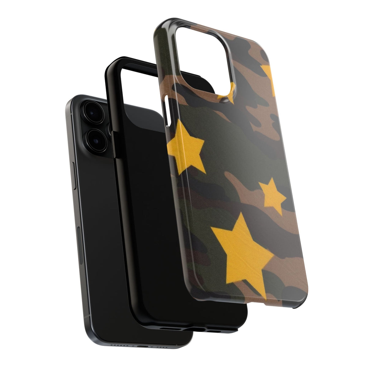 Camouflage Star Tough Phone Case — Military Camo Phone Cover with Yellow Stars