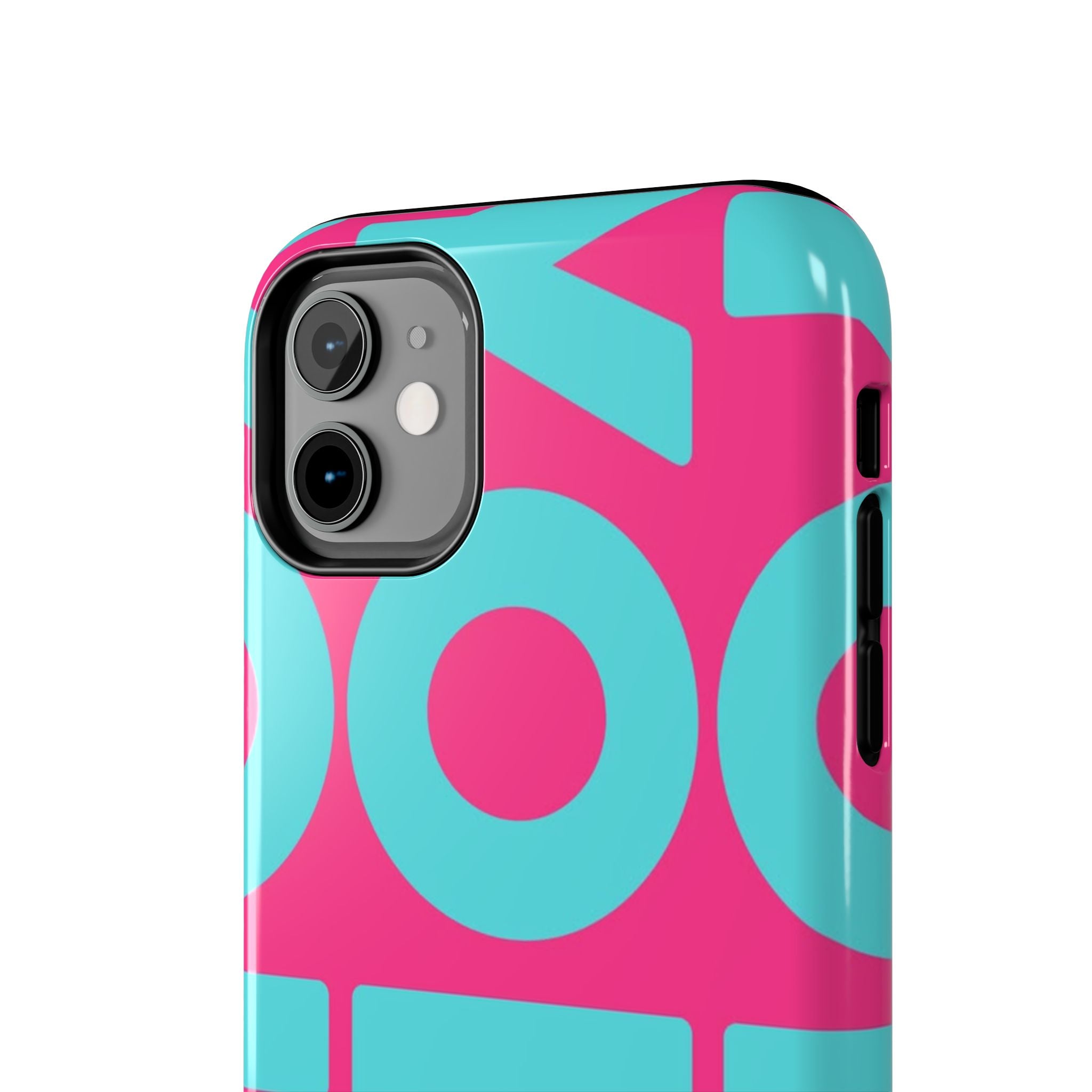 YOLO Tough Phone Case — Bold Pink & Teal Geometric Print