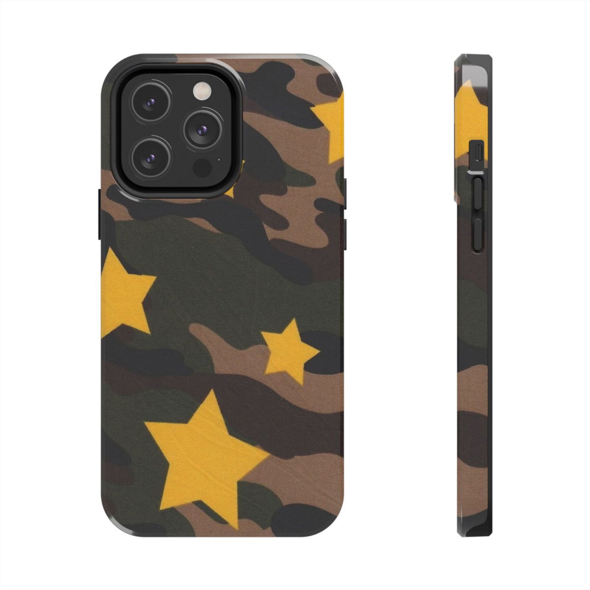 Camouflage Star Tough Phone Case — Military Camo Phone Cover with Yellow Stars
