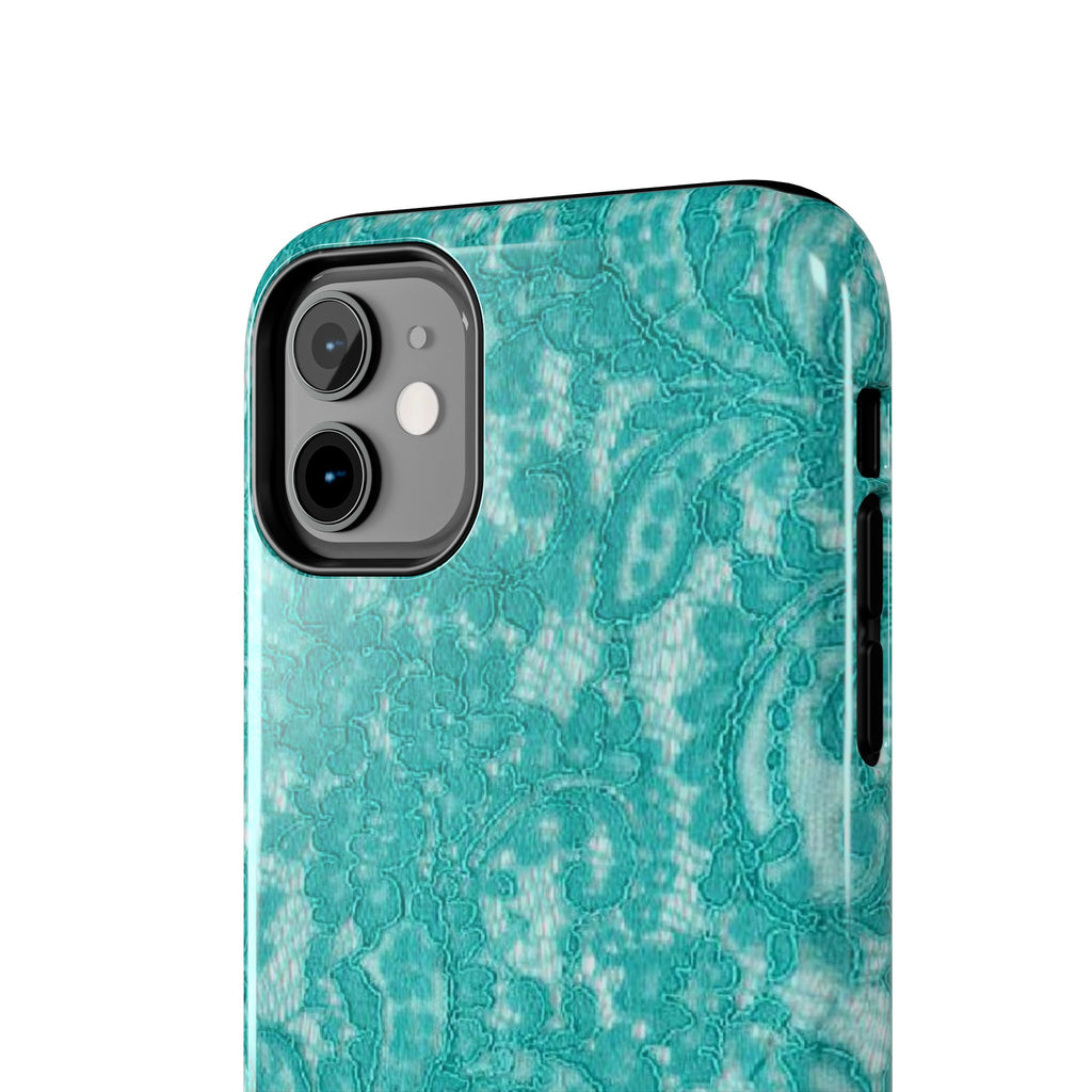 Teal Lace Tough Phone Case — Protective Floral-Pattern Phone Cover