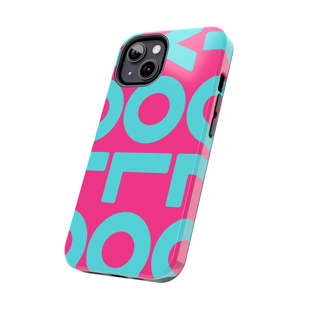 YOLO Tough Phone Case — Bold Pink & Teal Geometric Print