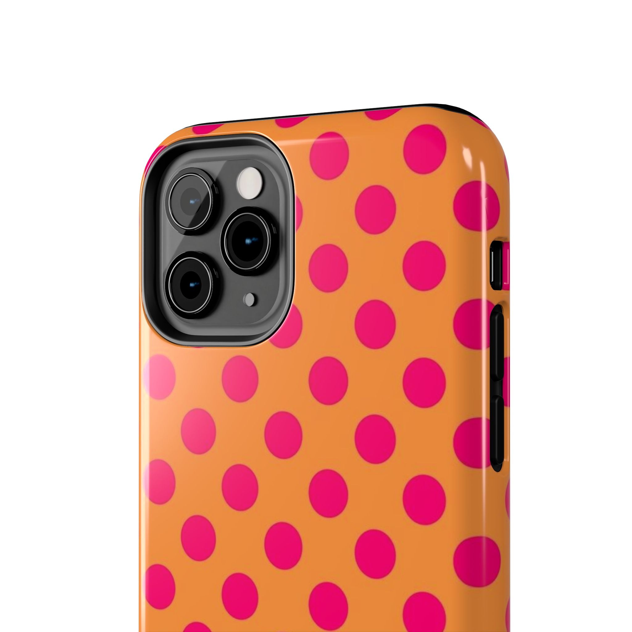 Bright Orange Phone Case with Hot Pink Polka Dots — Bold Retro Tough Phone Case