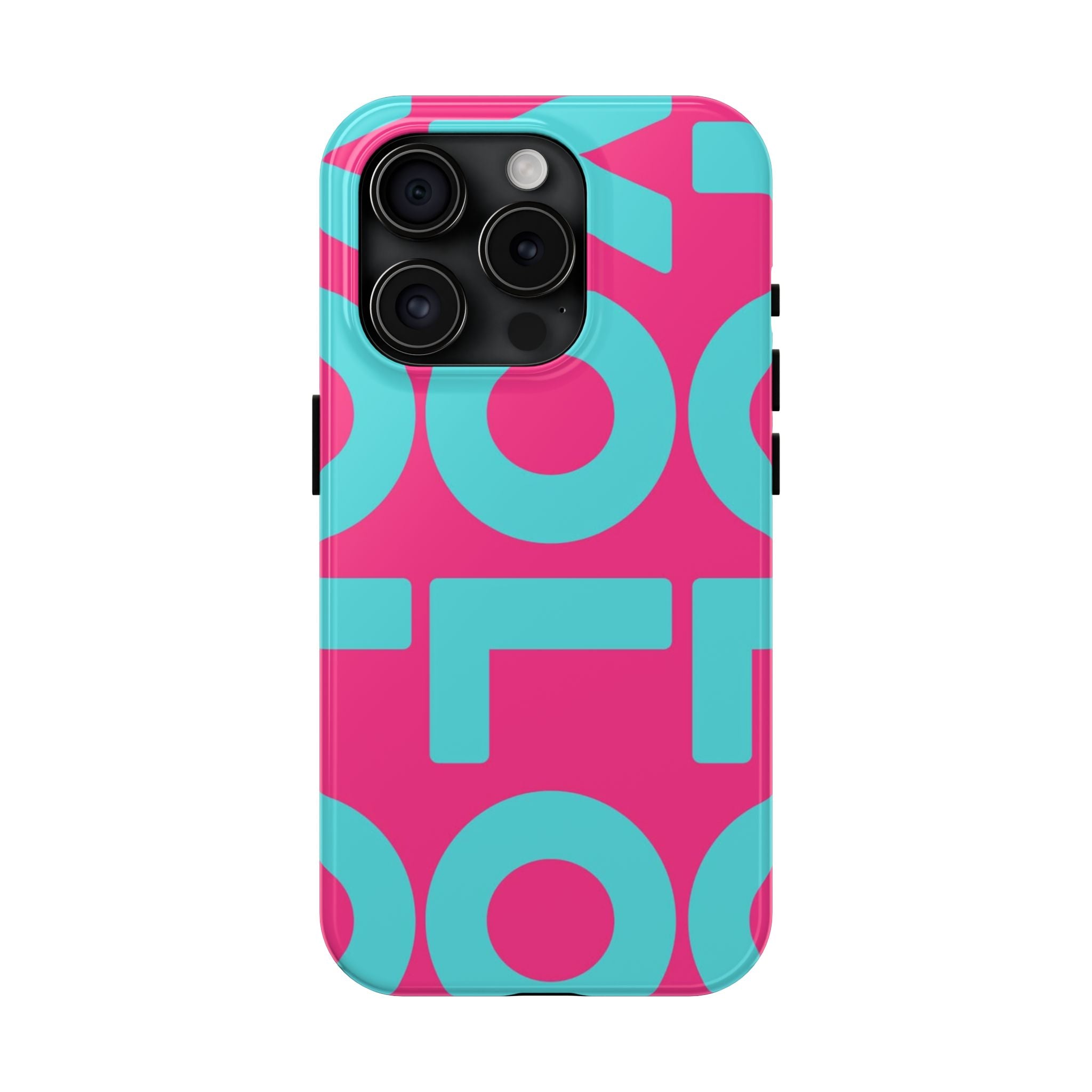 YOLO Tough Phone Case — Bold Pink & Teal Geometric Print