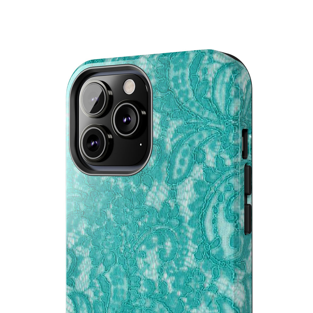 Teal Lace Tough Phone Case — Protective Floral-Pattern Phone Cover