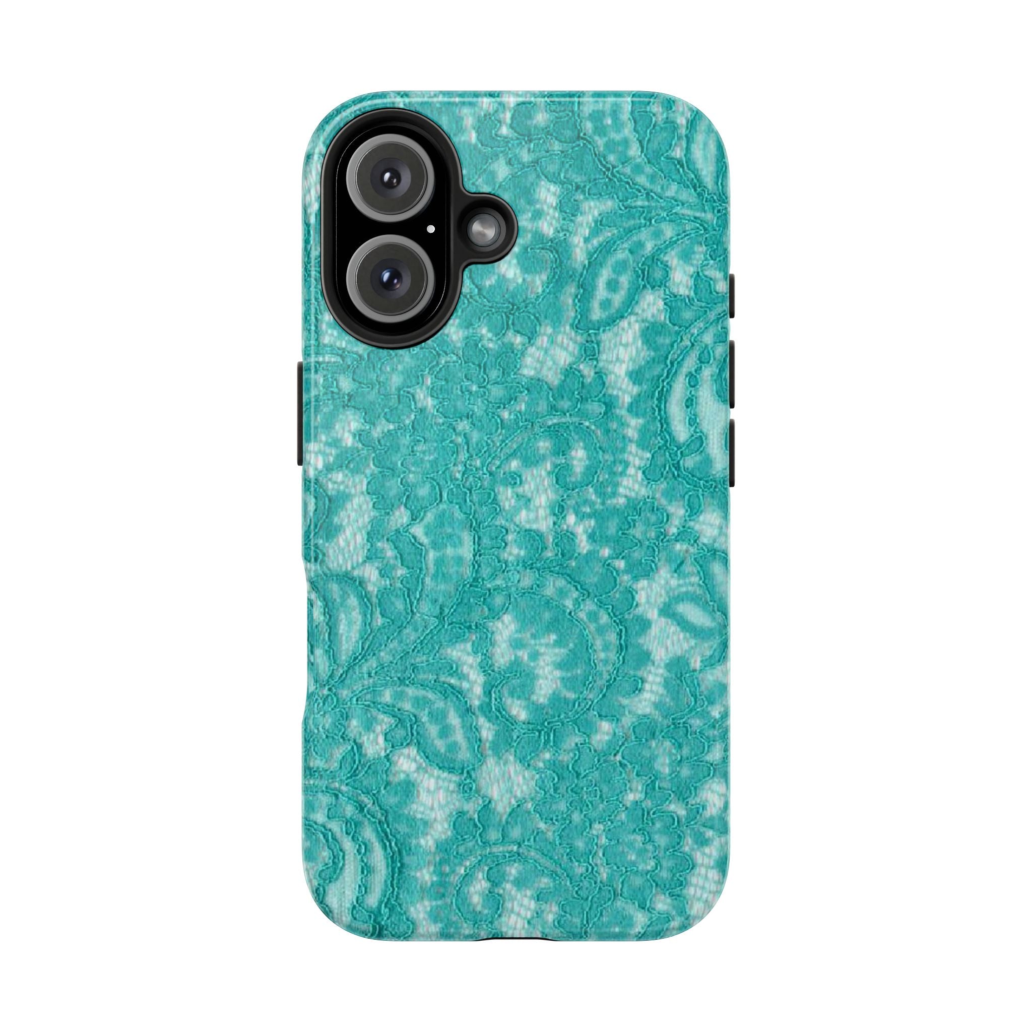 Teal Lace Tough Phone Case — Protective Floral-Pattern Phone Cover