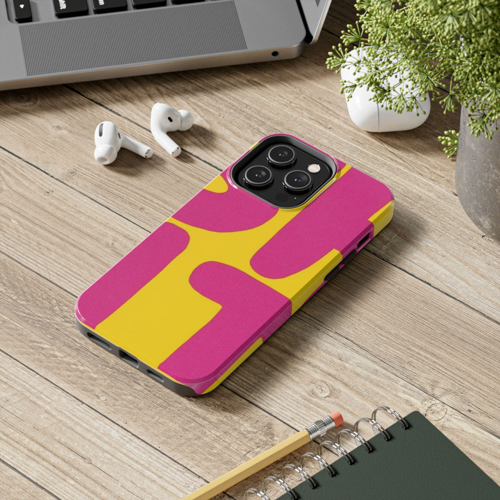 SHIT Retro Abstract Tough Phone Case — Pink & Yellow Pop Art Design