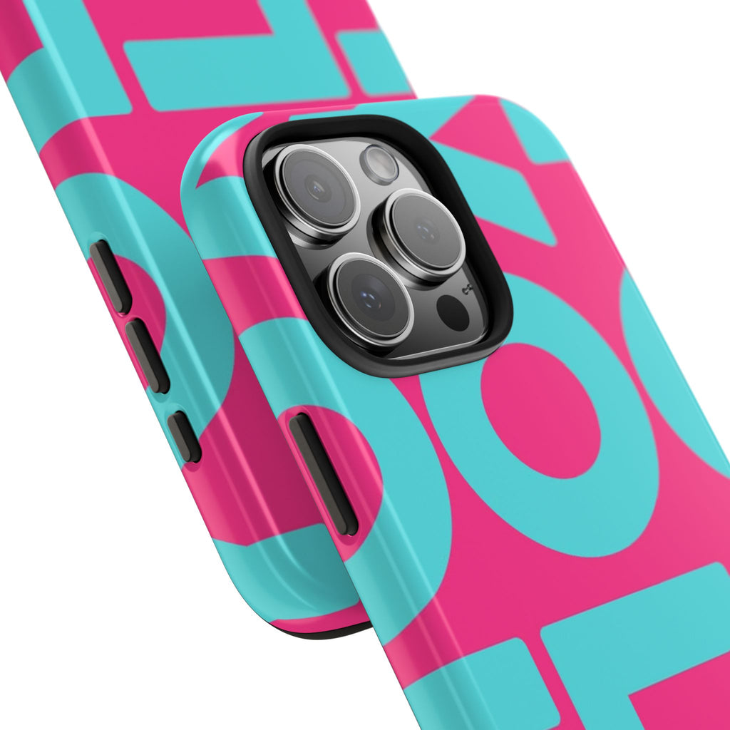 YOLO Tough Phone Case — Bold Pink & Teal Geometric Print