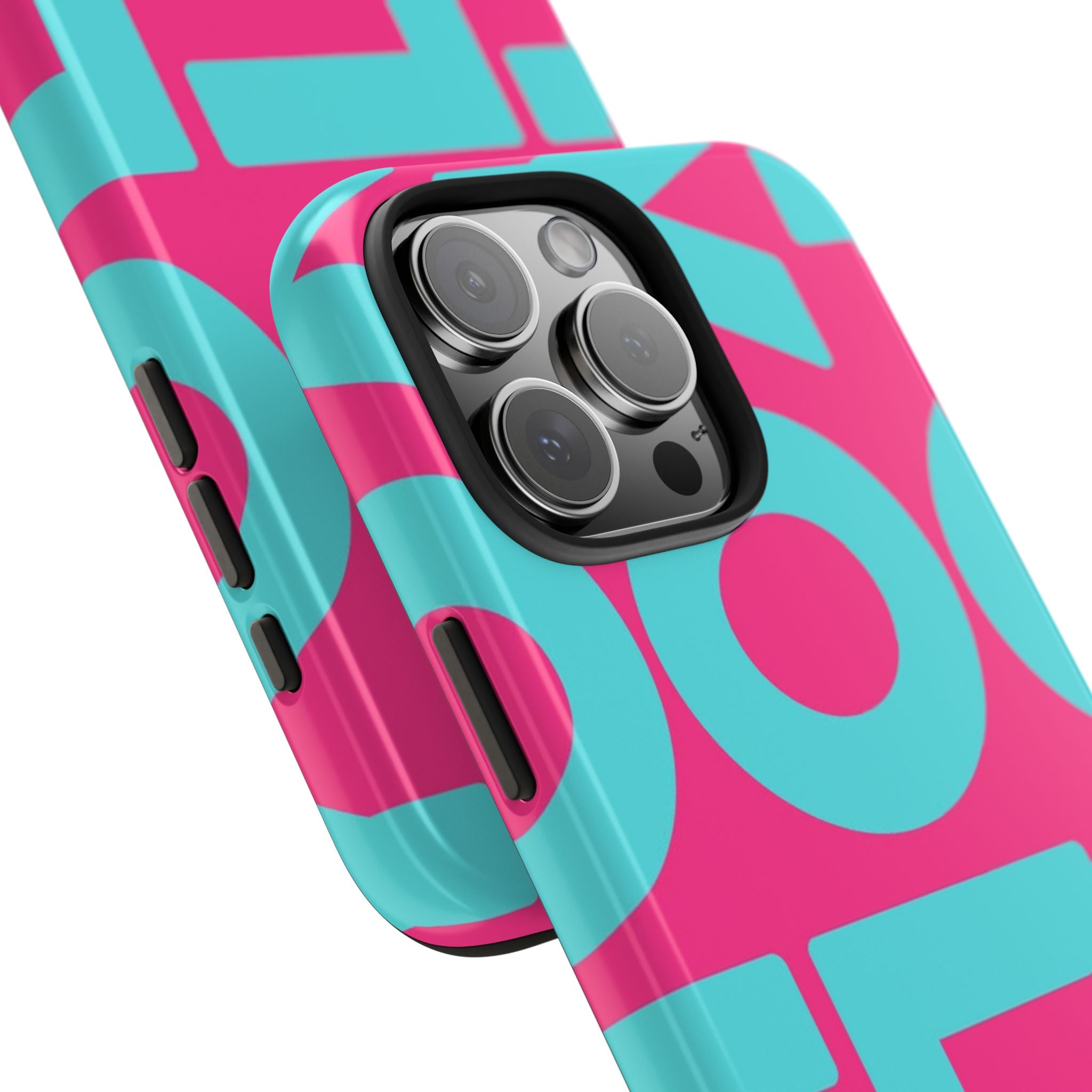 YOLO Tough Phone Case — Bold Pink & Teal Geometric Print