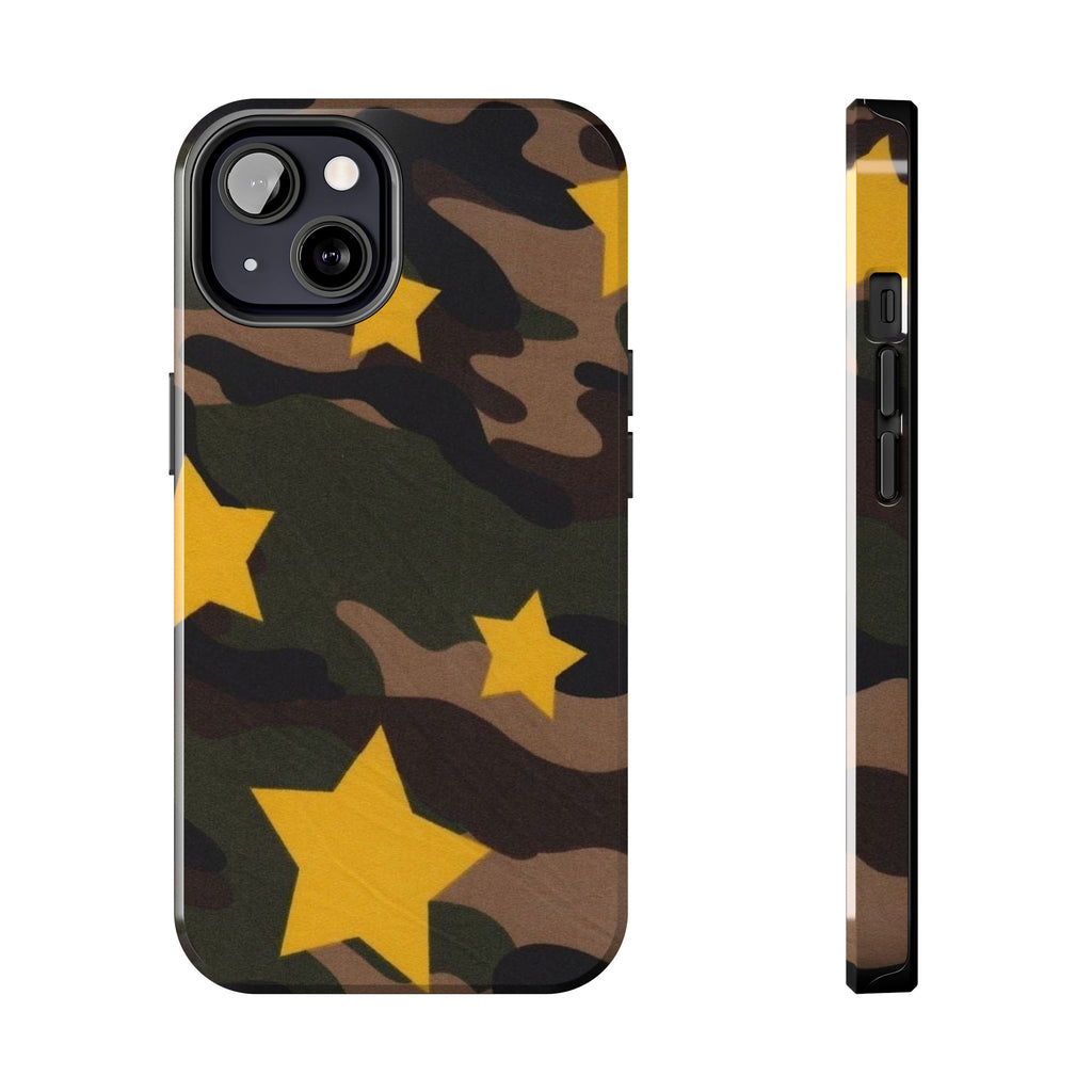 Camouflage Star Tough Phone Case — Military Camo Phone Cover with Yellow Stars