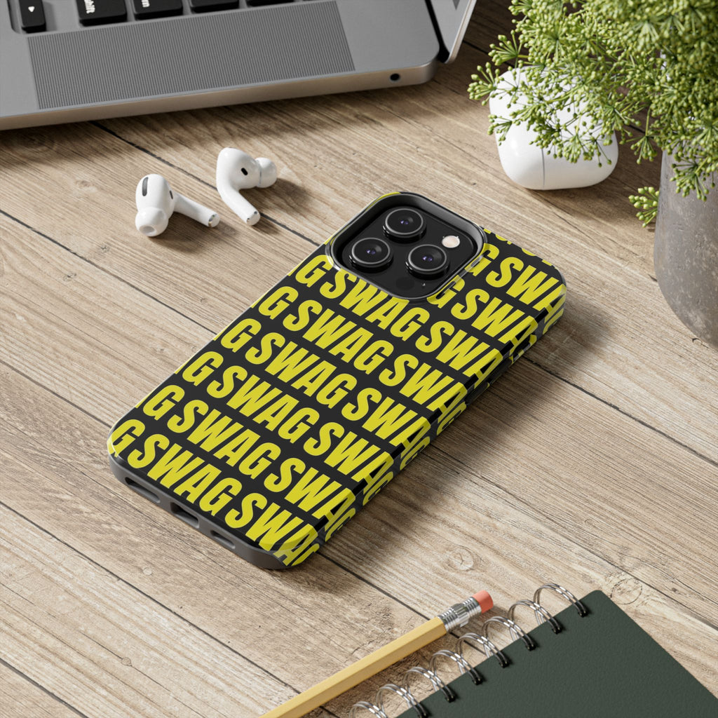 SWAG Pattern Tough Phone Case — Bold Yellow Text Protective Cover