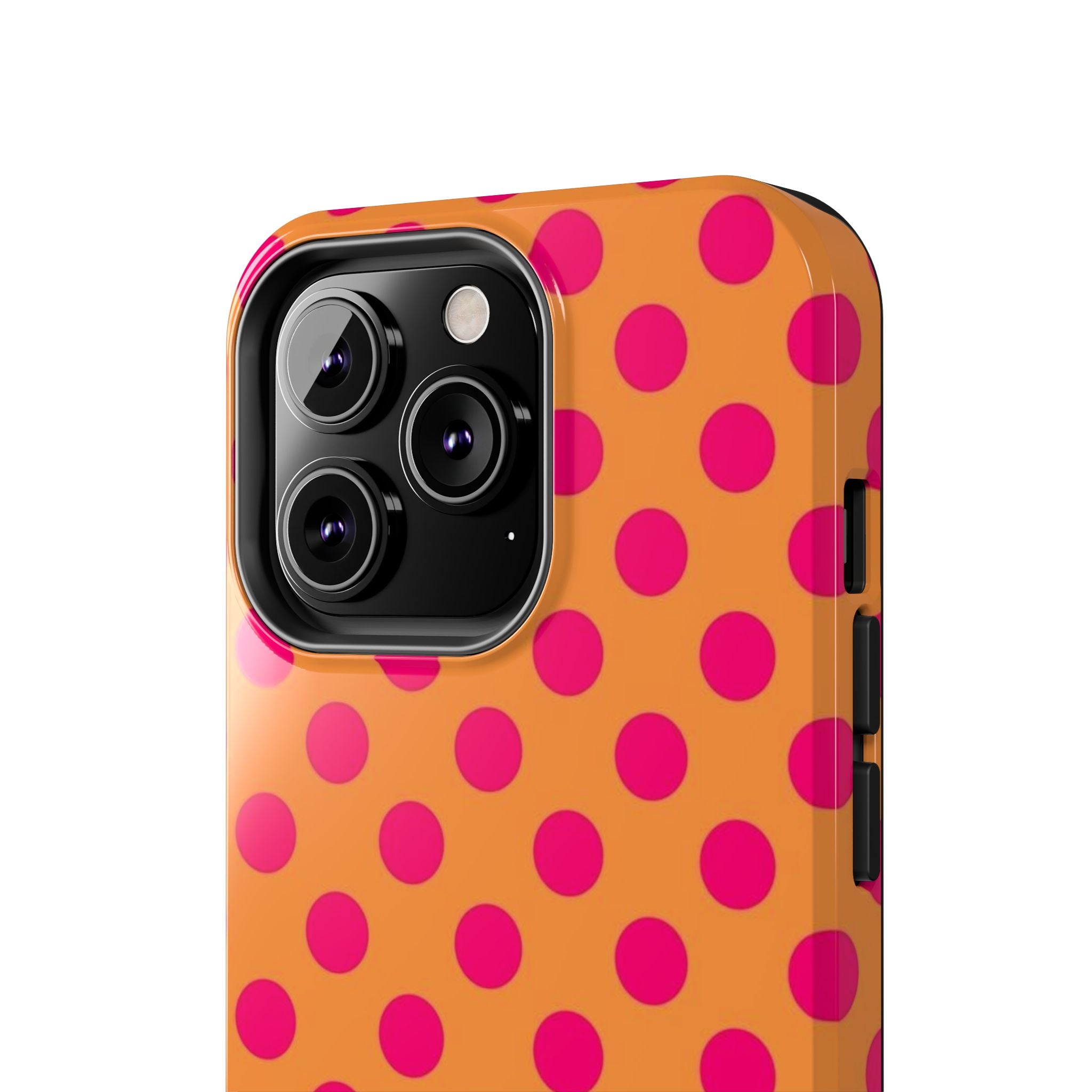 Bright Orange Phone Case with Hot Pink Polka Dots — Bold Retro Tough Phone Case