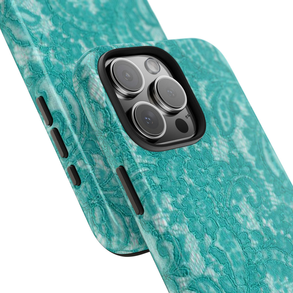 Teal Lace Tough Phone Case — Protective Floral-Pattern Phone Cover