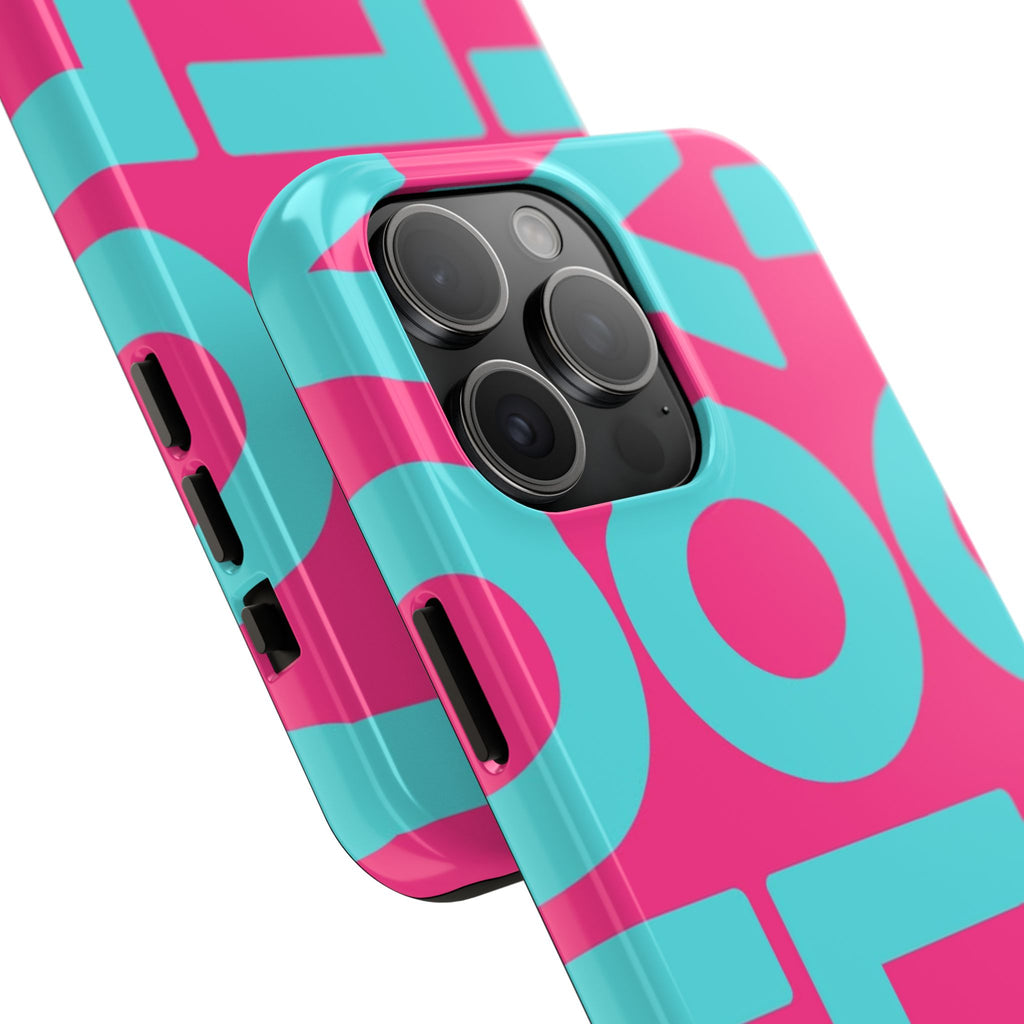 YOLO Tough Phone Case — Bold Pink & Teal Geometric Print