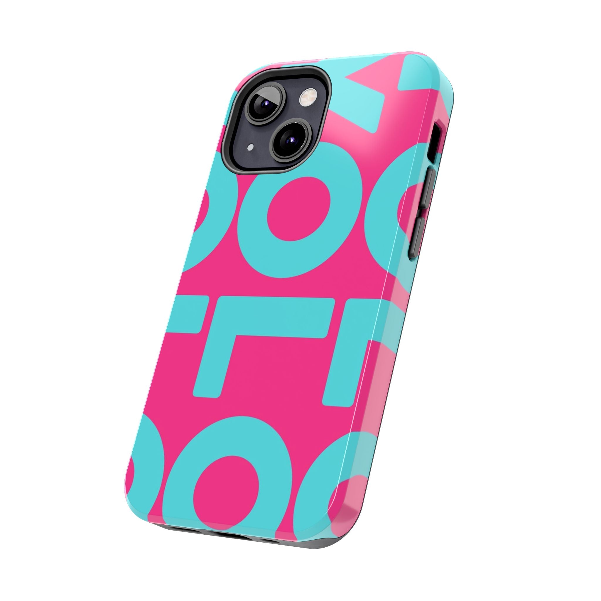 YOLO Tough Phone Case — Bold Pink & Teal Geometric Print