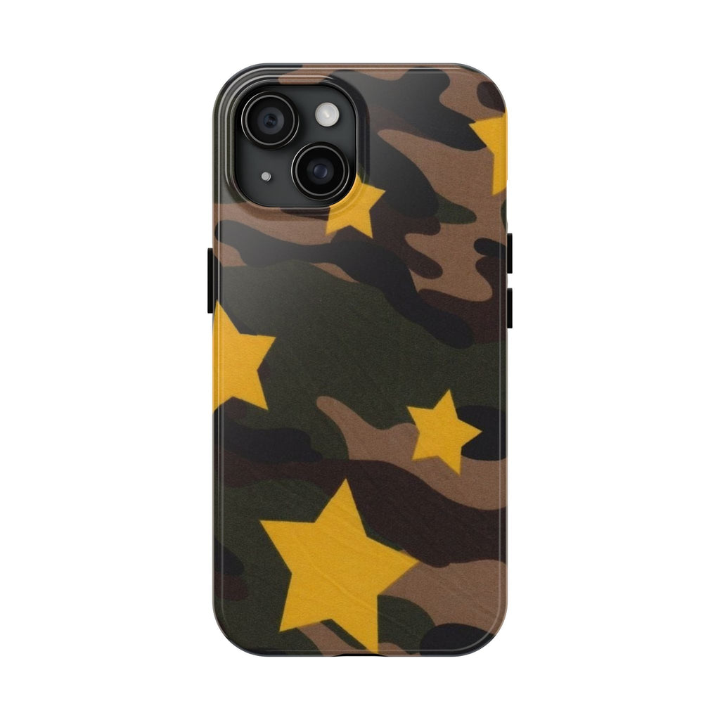 Camouflage Star Tough Phone Case — Military Camo Phone Cover with Yellow Stars