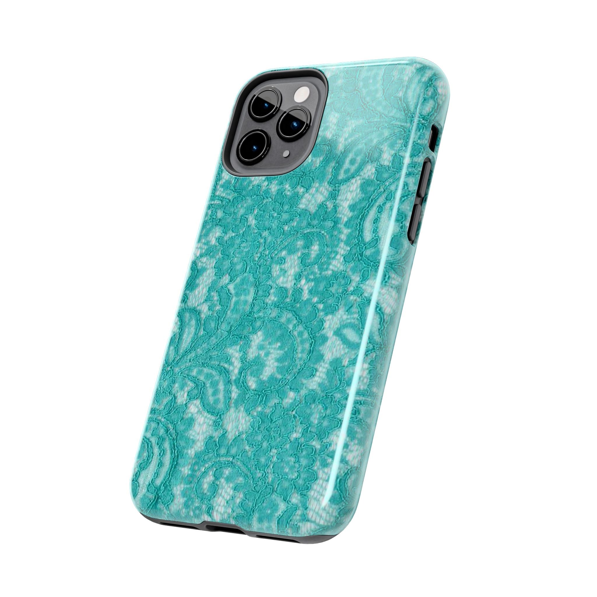 Teal Lace Tough Phone Case — Protective Floral-Pattern Phone Cover