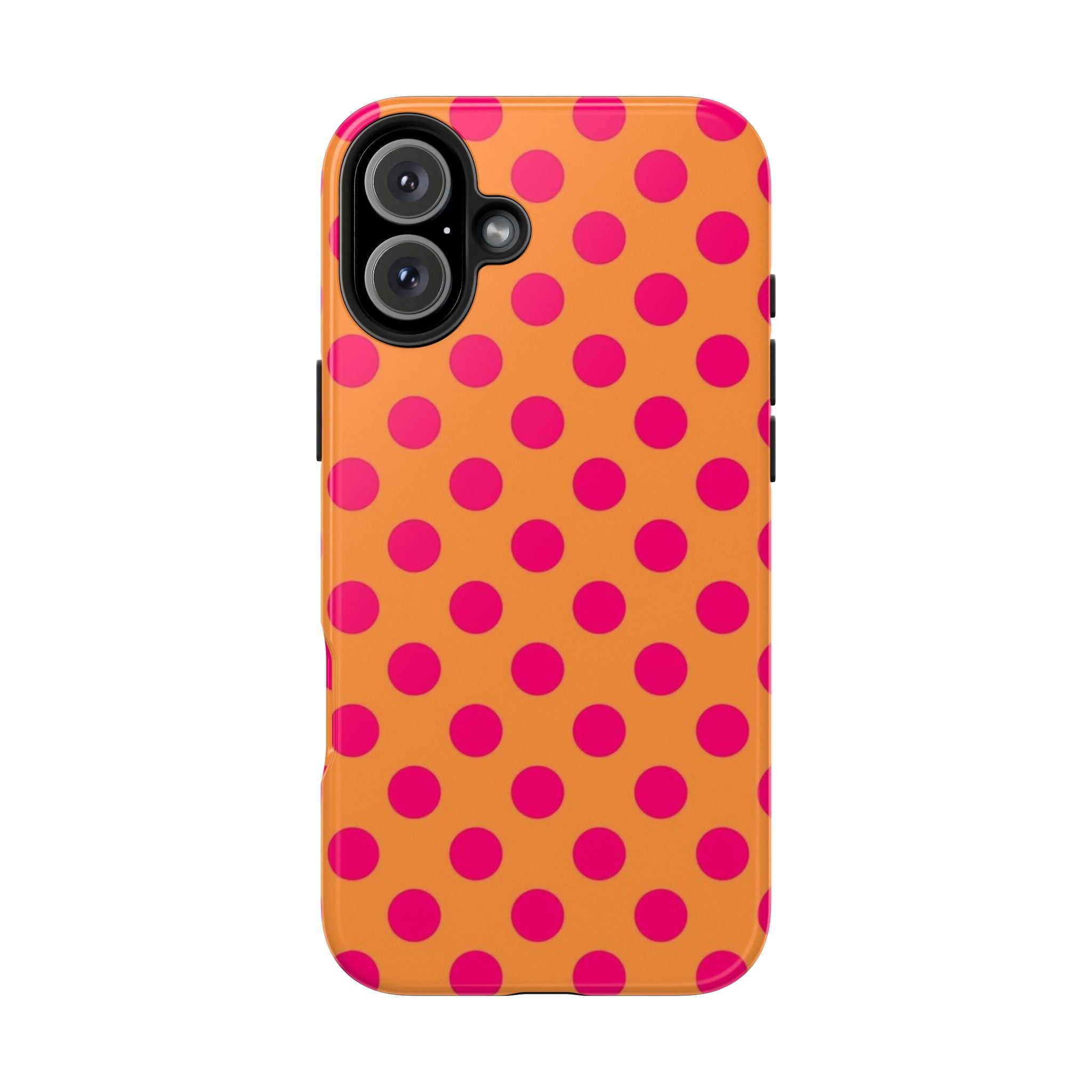 Bright Orange Phone Case with Hot Pink Polka Dots — Bold Retro Tough Phone Case