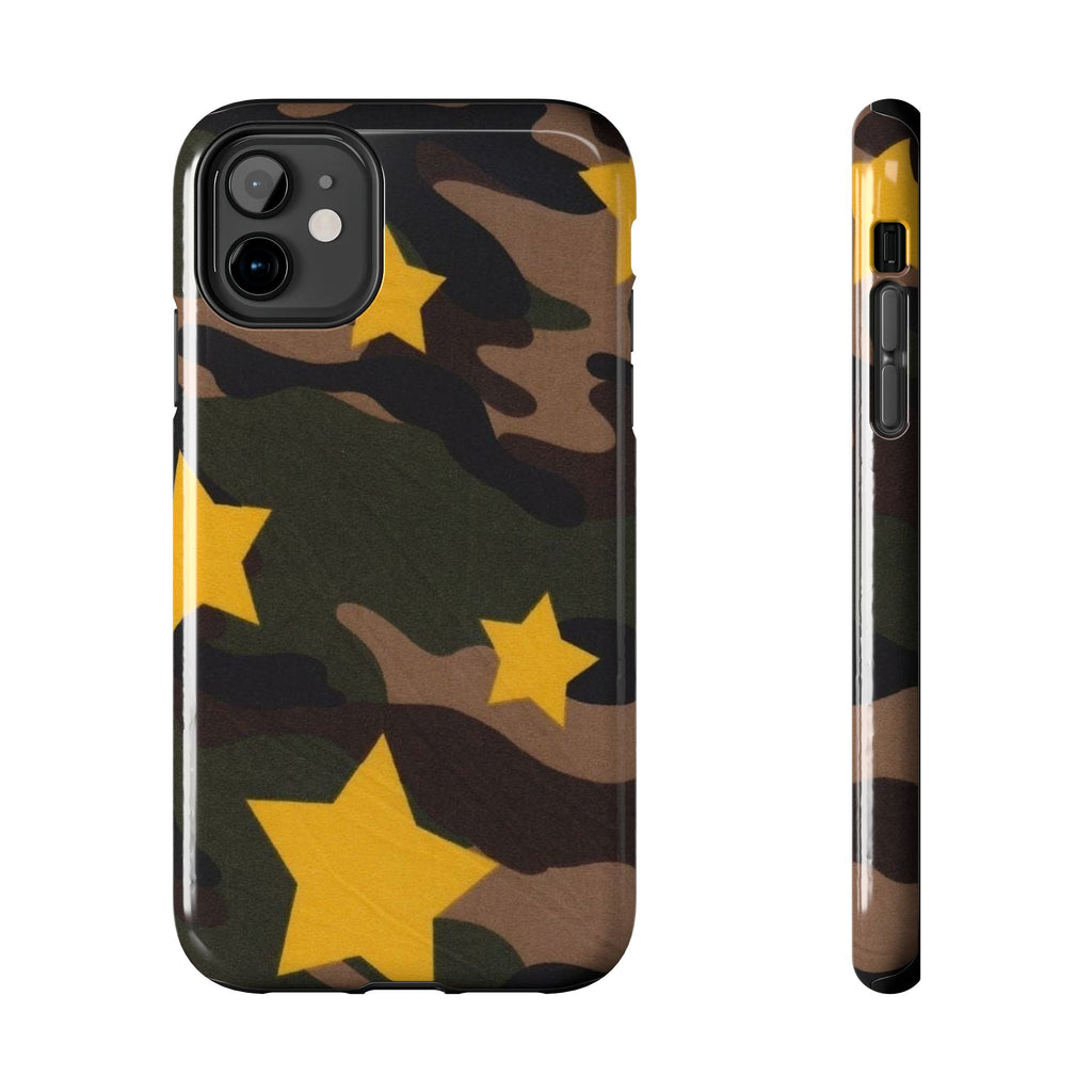 Camouflage Star Tough Phone Case — Military Camo Phone Cover with Yellow Stars