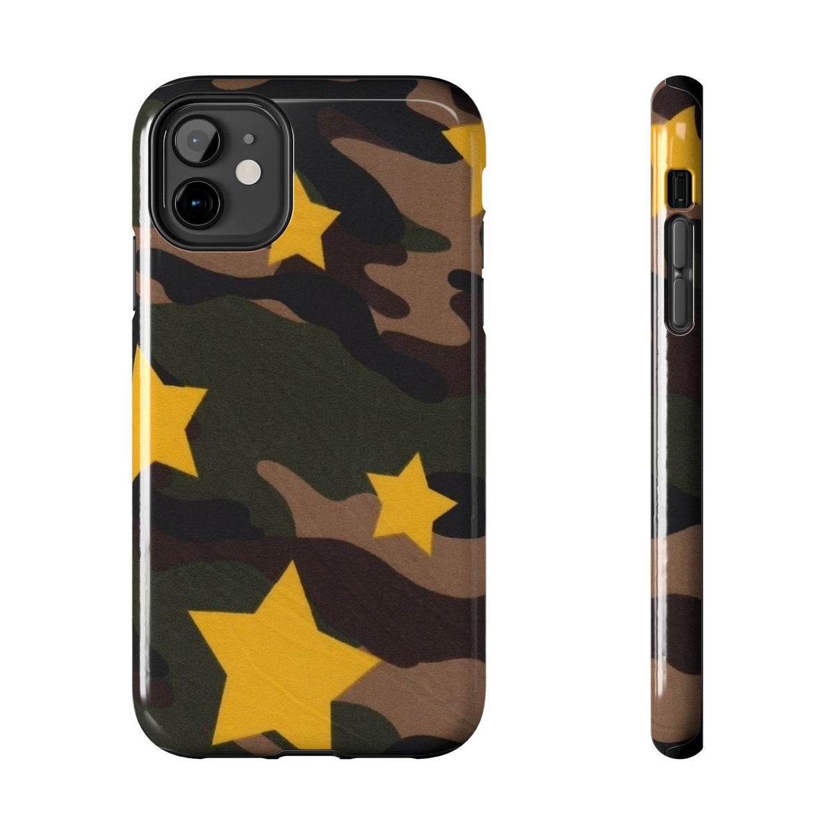 Camouflage Star Tough Phone Case — Military Camo Phone Cover with Yellow Stars