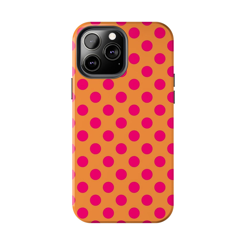 Bright Orange Phone Case with Hot Pink Polka Dots — Bold Retro Tough Phone Case