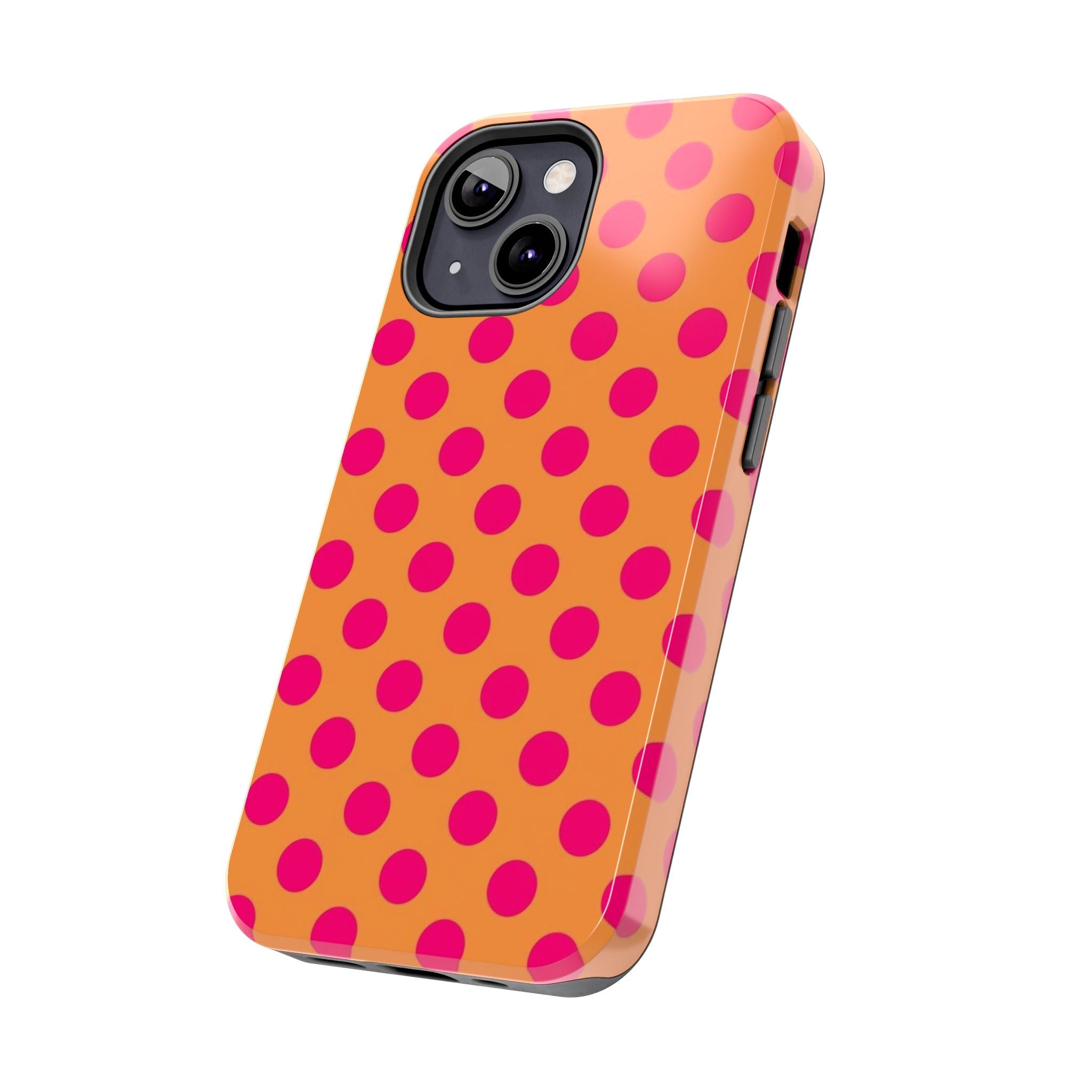 Bright Orange Phone Case with Hot Pink Polka Dots — Bold Retro Tough Phone Case