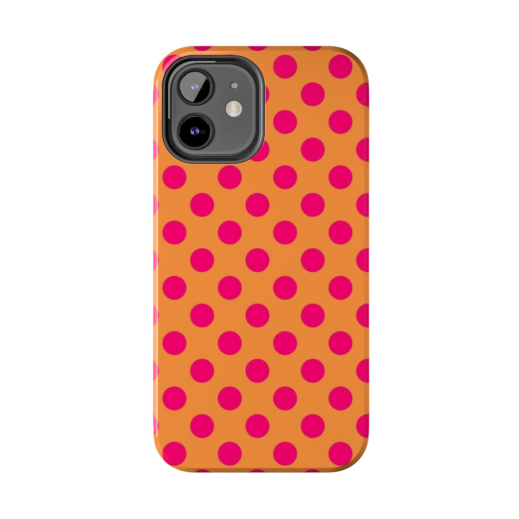 Bright Orange Phone Case with Hot Pink Polka Dots — Bold Retro Tough Phone Case