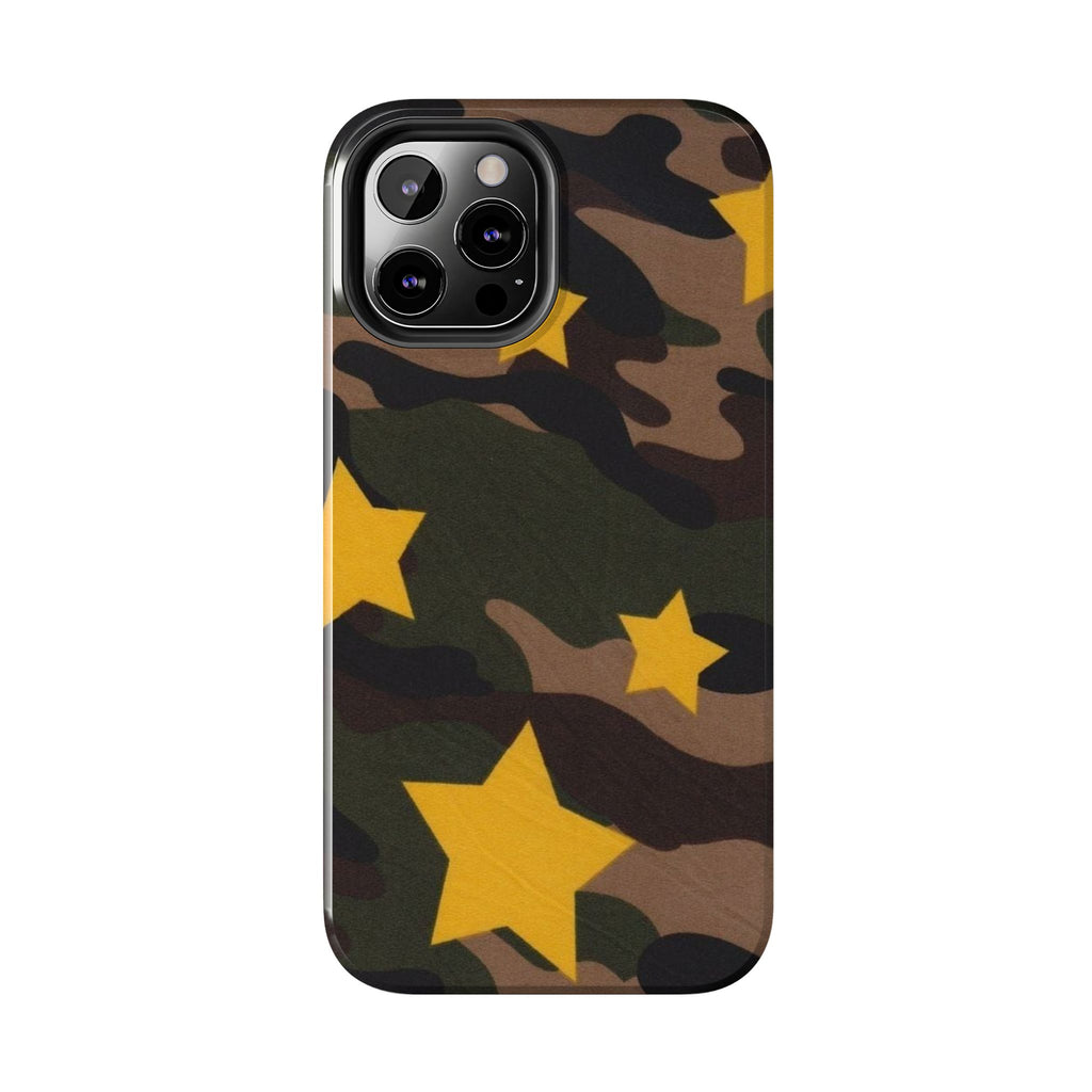 Camouflage Star Tough Phone Case — Military Camo Phone Cover with Yellow Stars