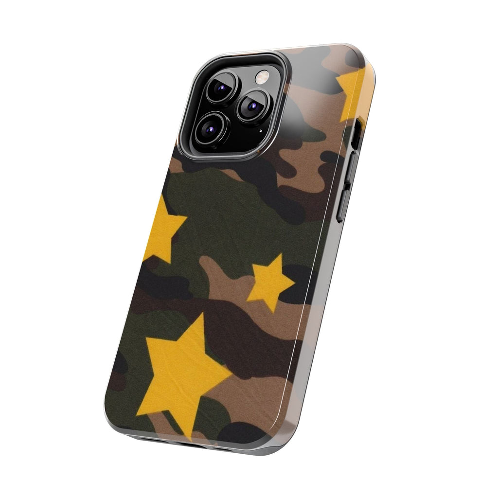 Camouflage Star Tough Phone Case — Military Camo Phone Cover with Yellow Stars