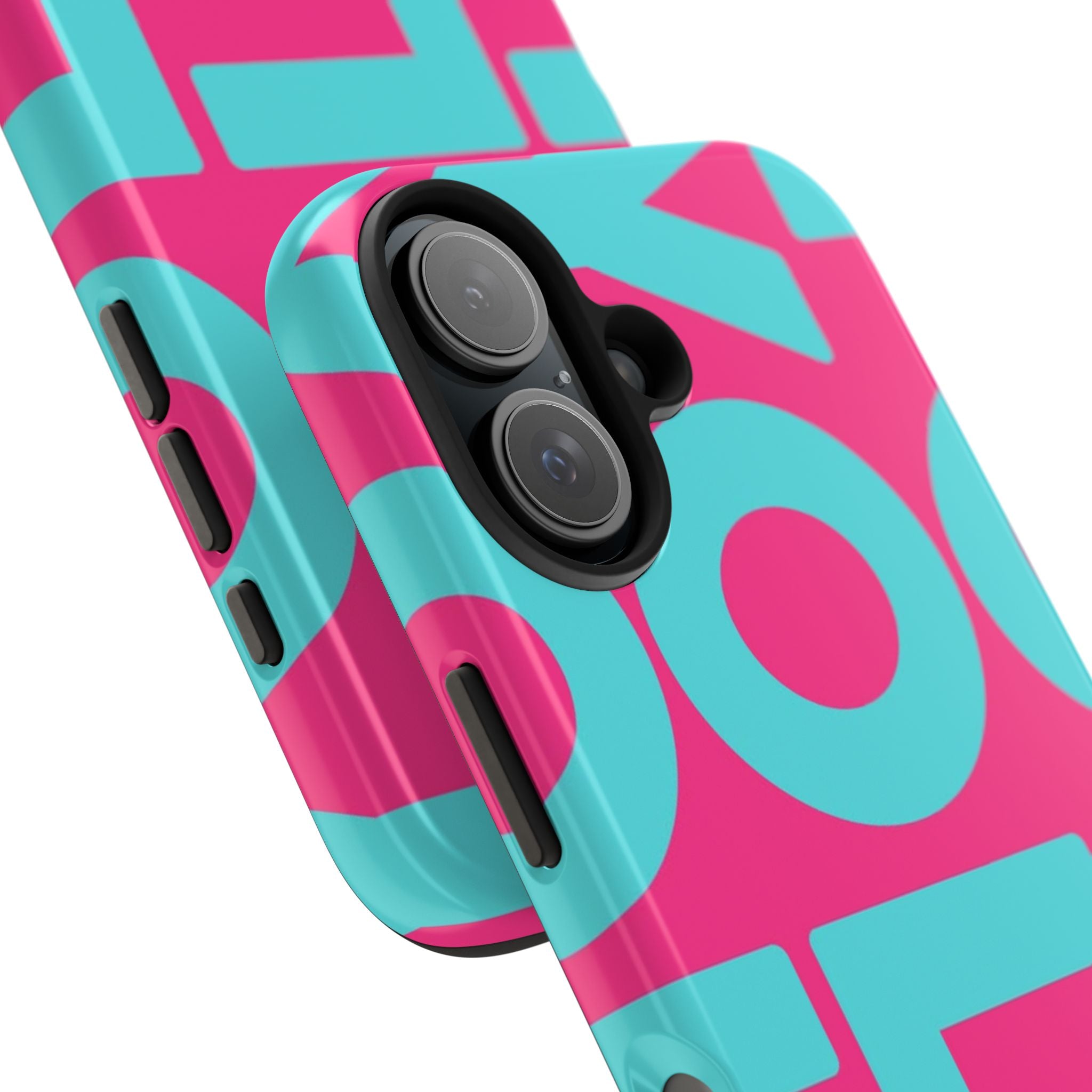YOLO Tough Phone Case — Bold Pink & Teal Geometric Print