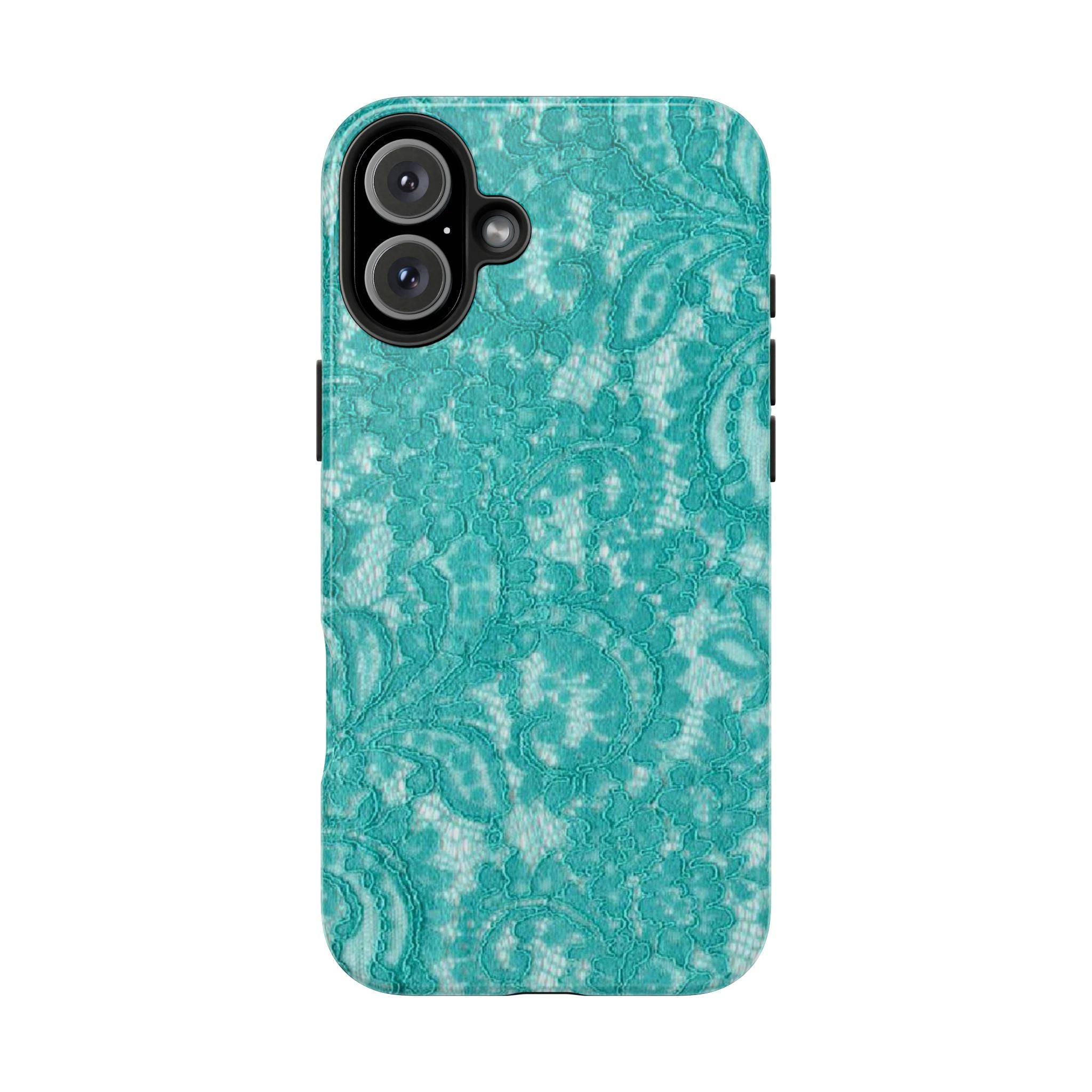 Teal Lace Tough Phone Case — Protective Floral-Pattern Phone Cover