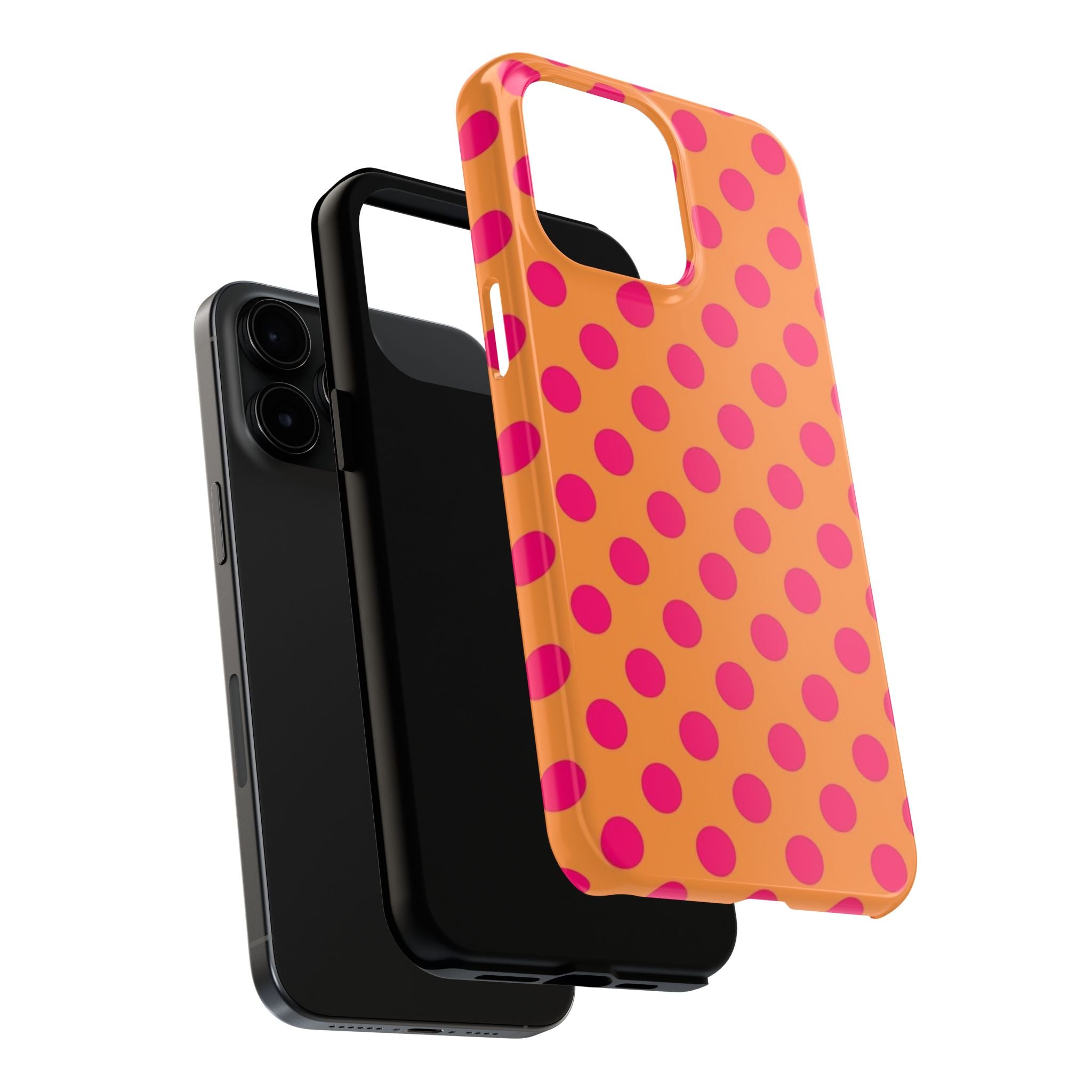 Bright Orange Phone Case with Hot Pink Polka Dots — Bold Retro Tough Phone Case