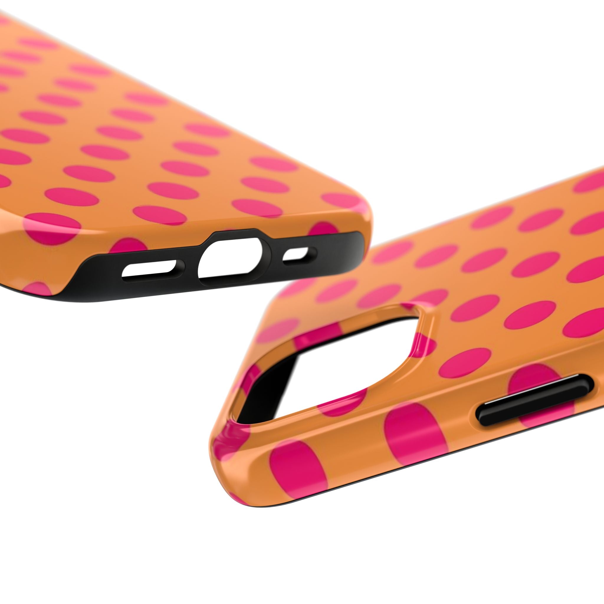 Bright Orange Phone Case with Hot Pink Polka Dots — Bold Retro Tough Phone Case