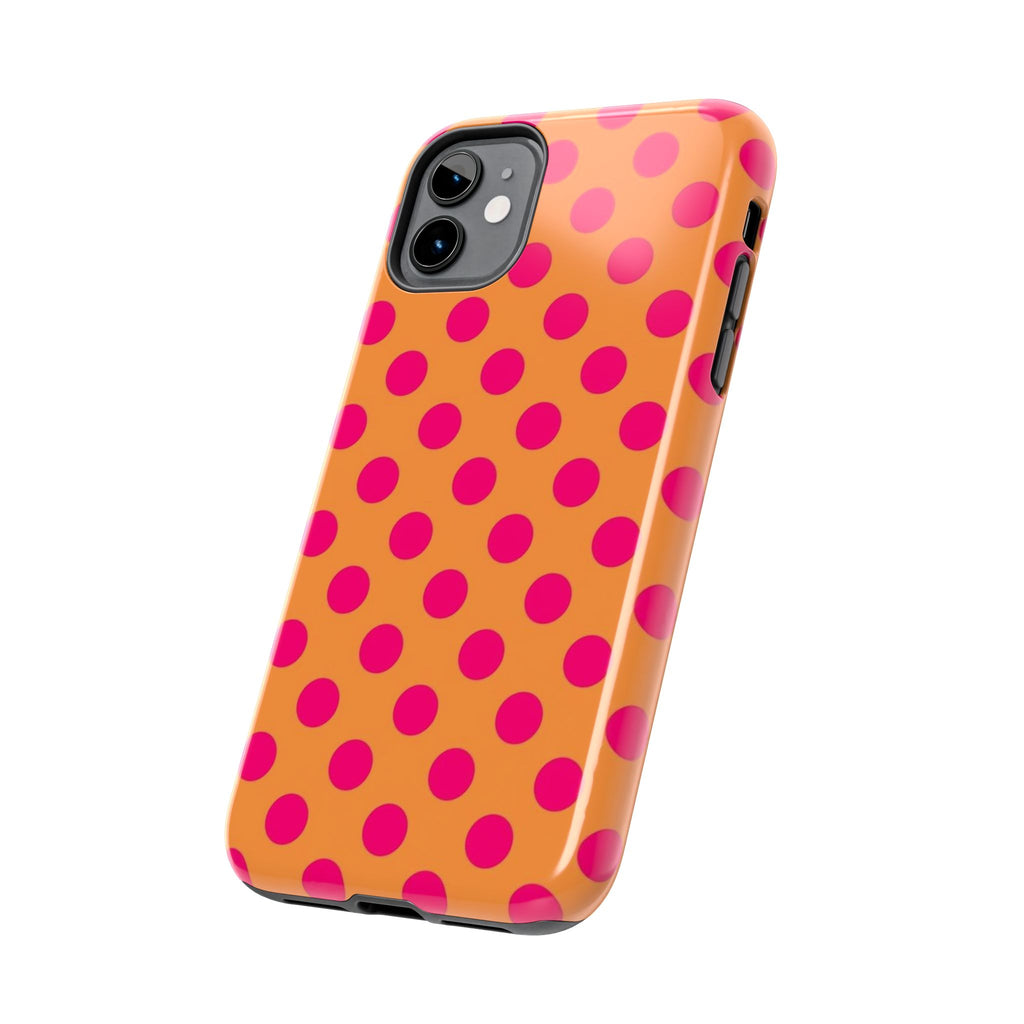 Bright Orange Phone Case with Hot Pink Polka Dots — Bold Retro Tough Phone Case