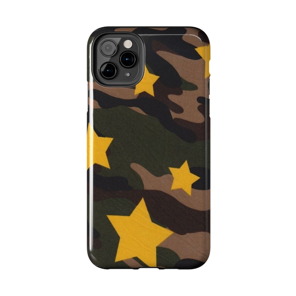 Camouflage Star Tough Phone Case — Military Camo Phone Cover with Yellow Stars