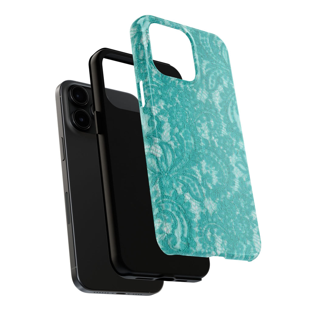 Teal Lace Tough Phone Case — Protective Floral-Pattern Phone Cover