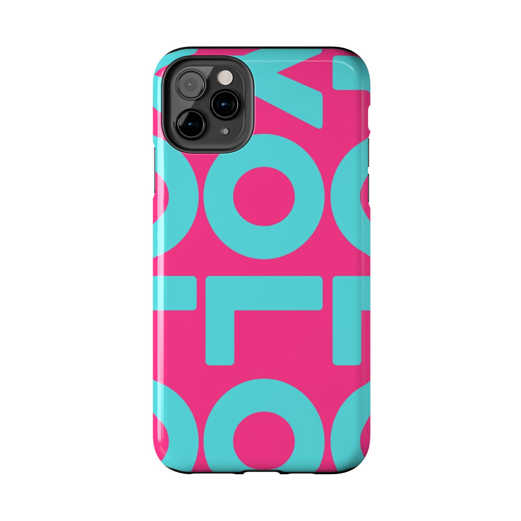 YOLO Tough Phone Case — Bold Pink & Teal Geometric Print