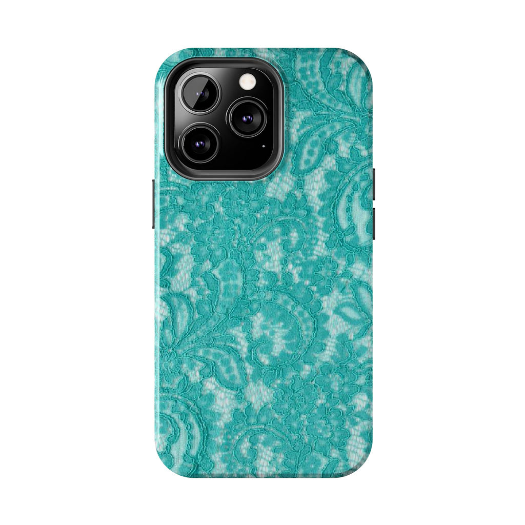 Teal Lace Tough Phone Case — Protective Floral-Pattern Phone Cover