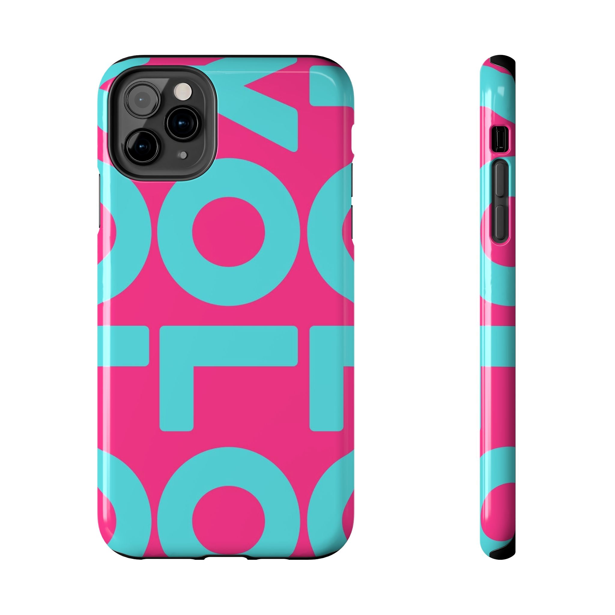 YOLO Tough Phone Case — Bold Pink & Teal Geometric Print