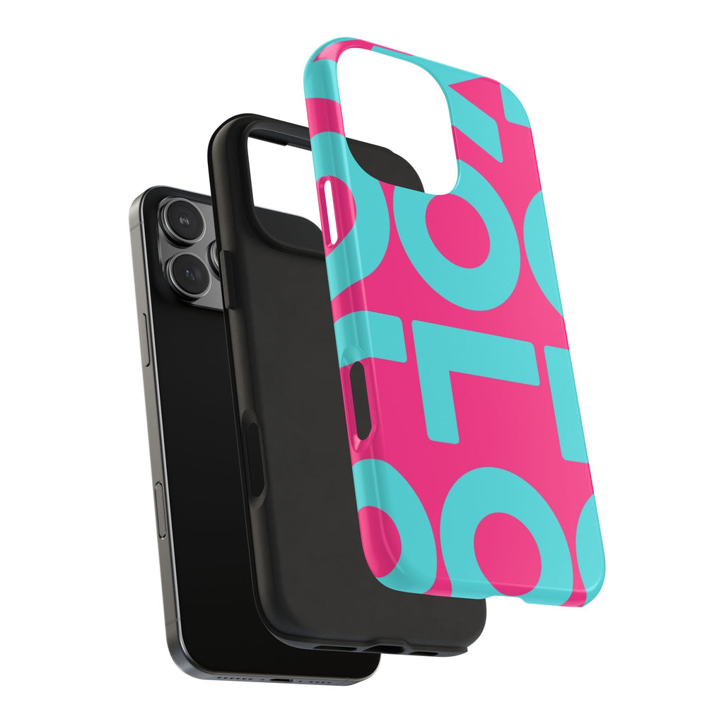 YOLO Tough Phone Case — Bold Pink & Teal Geometric Print