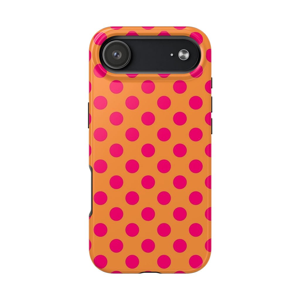 Bright Orange Phone Case with Hot Pink Polka Dots — Bold Retro Tough Phone Case
