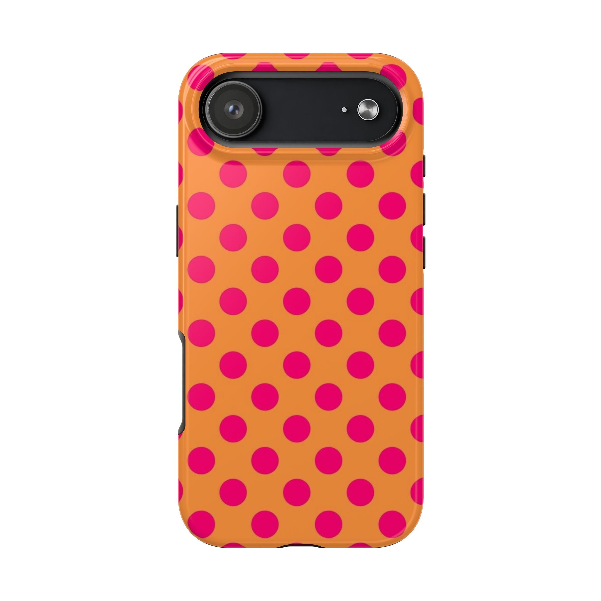 Bright Orange Phone Case with Hot Pink Polka Dots — Bold Retro Tough Phone Case