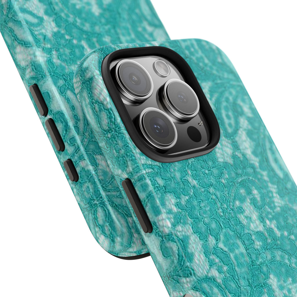 Teal Lace Tough Phone Case — Protective Floral-Pattern Phone Cover