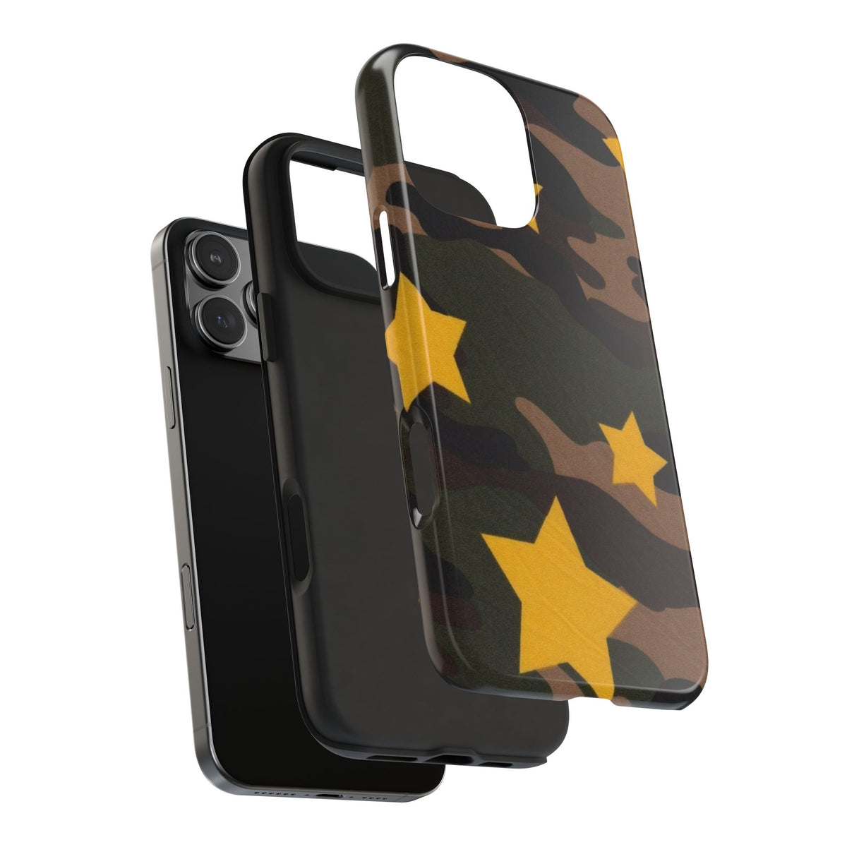 Camouflage Star Tough Phone Case — Military Camo Phone Cover with Yellow Stars