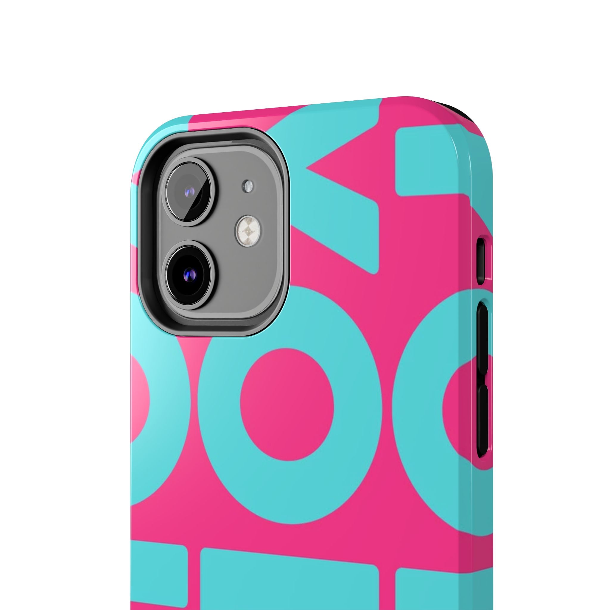 YOLO Tough Phone Case — Bold Pink & Teal Geometric Print