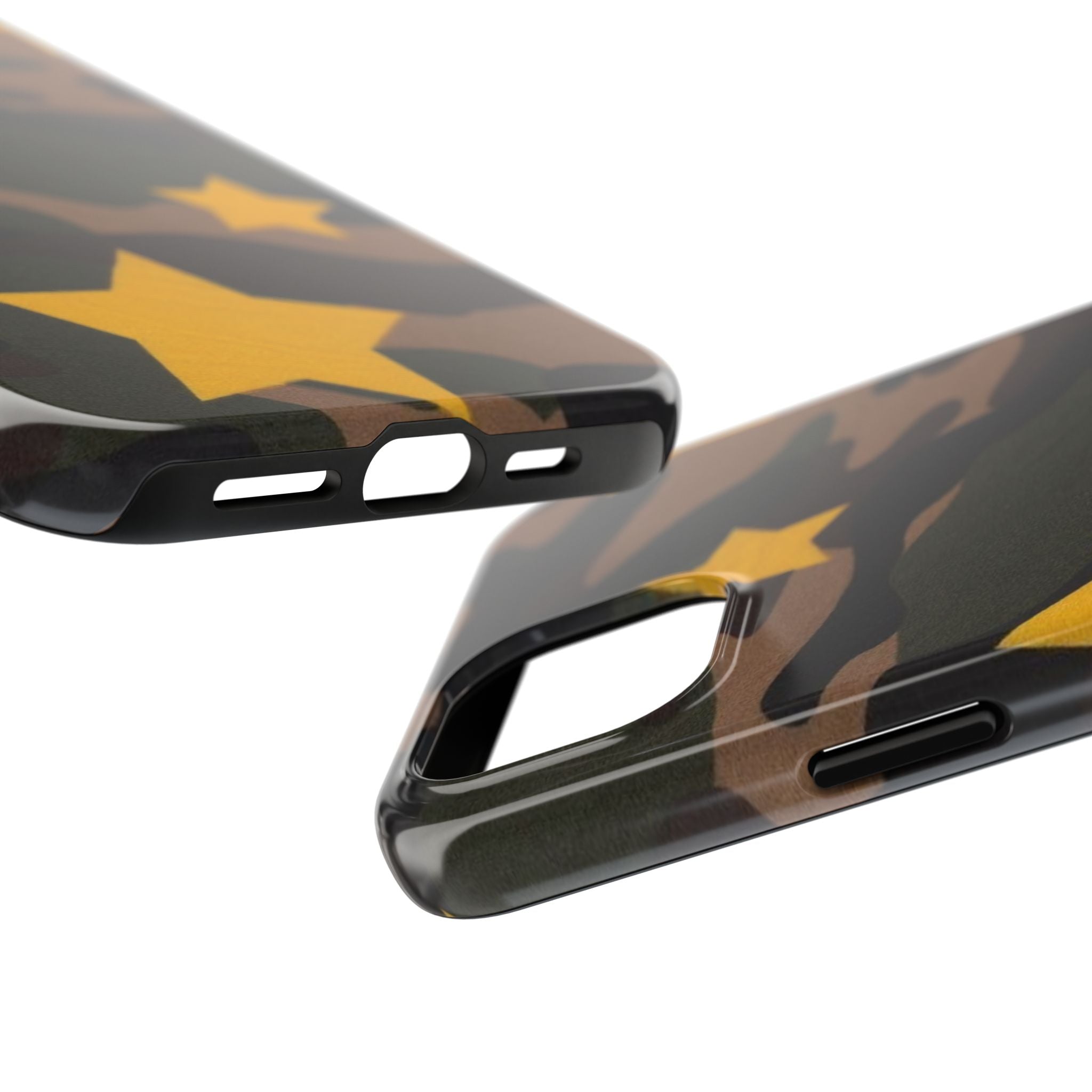 Camouflage Star Tough Phone Case — Military Camo Phone Cover with Yellow Stars