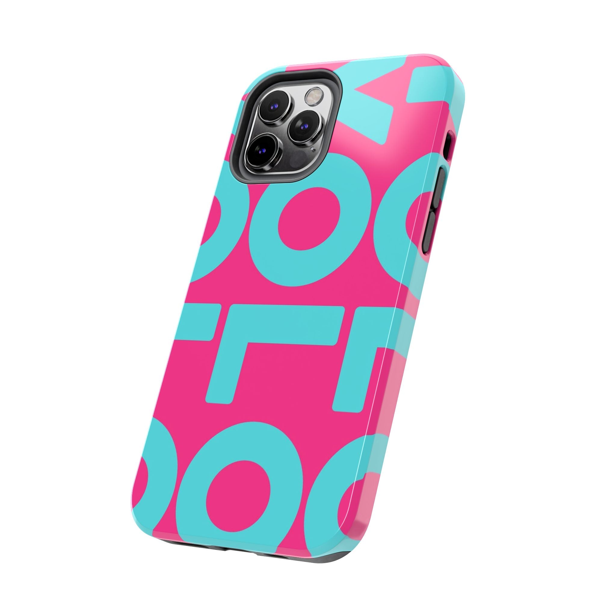 YOLO Tough Phone Case — Bold Pink & Teal Geometric Print