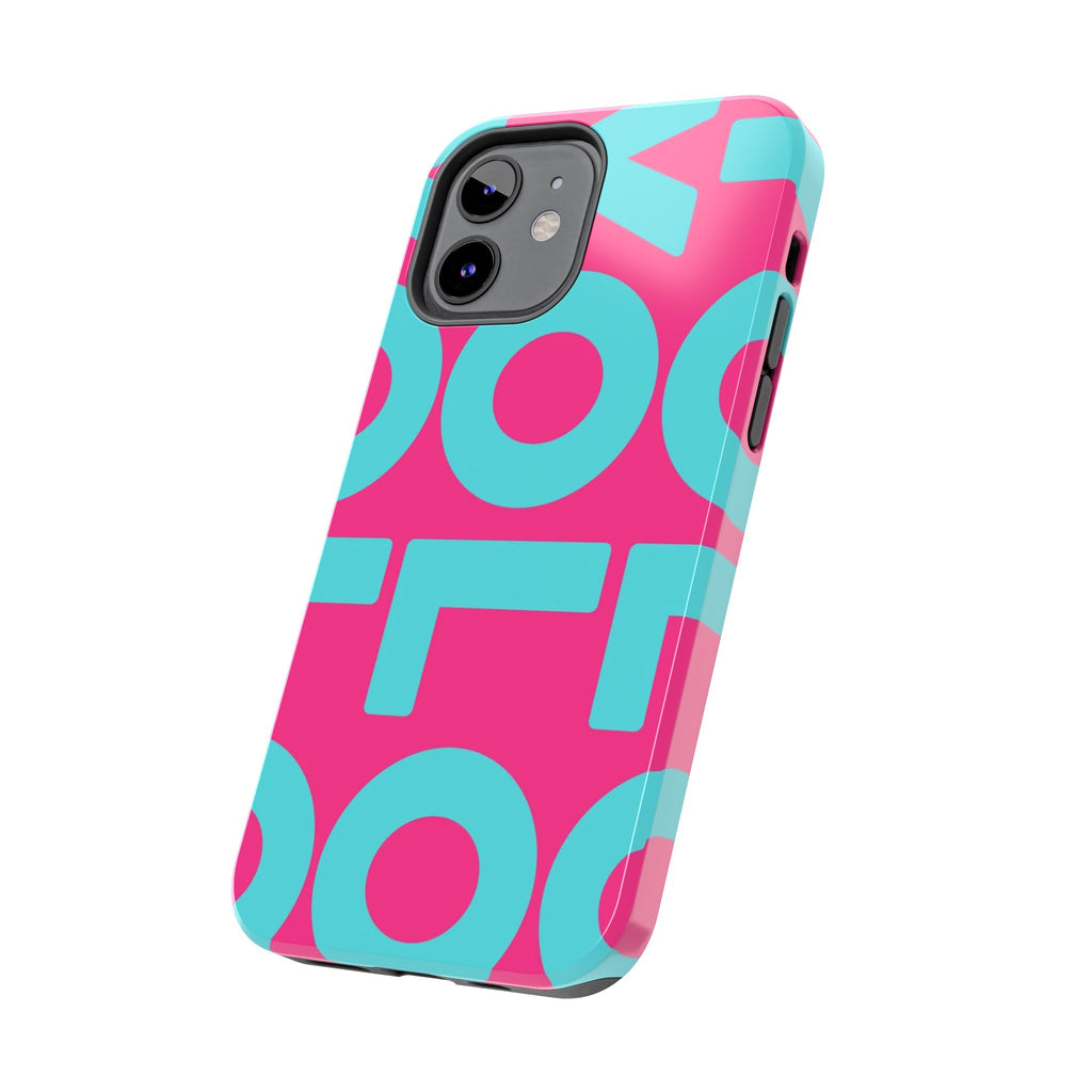 YOLO Tough Phone Case — Bold Pink & Teal Geometric Print