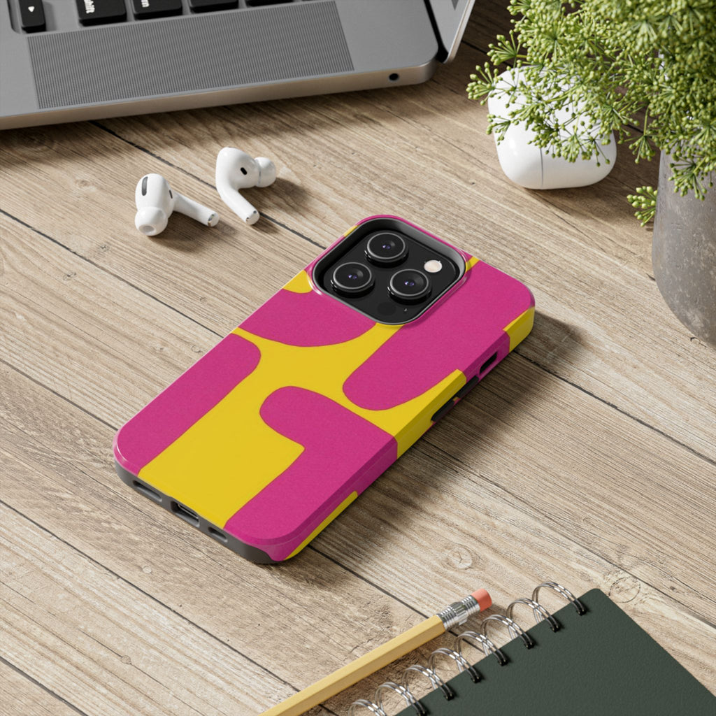 SHIT Retro Abstract Tough Phone Case — Pink & Yellow Pop Art Design