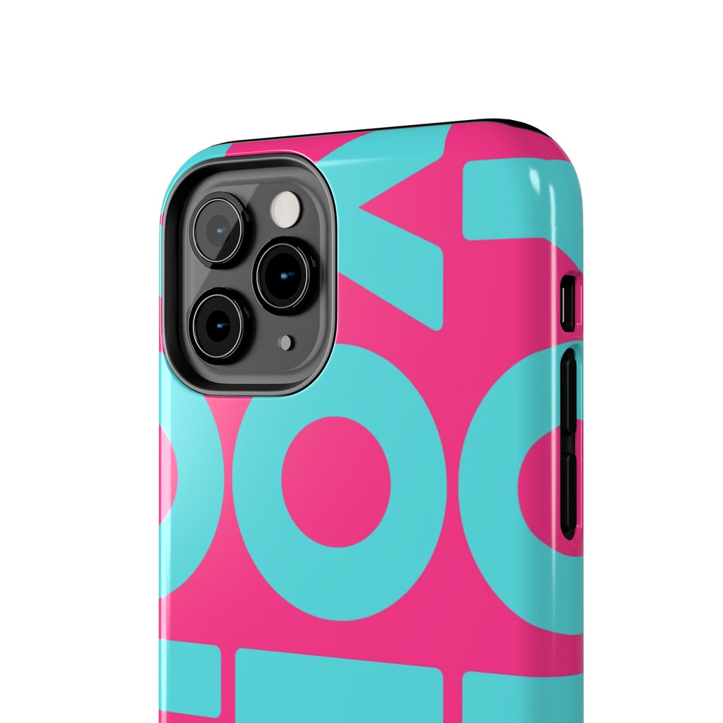 YOLO Tough Phone Case — Bold Pink & Teal Geometric Print